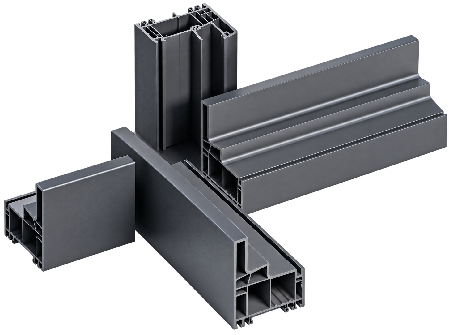 Fensterprofile mit dunkelgrauem Profilgrundkörper